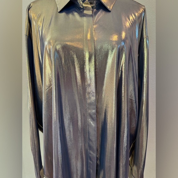 NWT Anthropology Metallic Button-Up Shirt - Picture 9 of 15